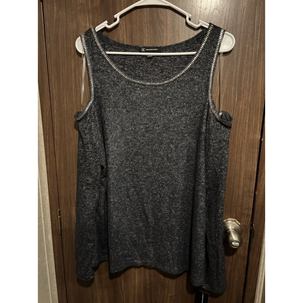 INC International Concepts Women's Gray Embellished Cold-Shoulder Long Sleeve XL